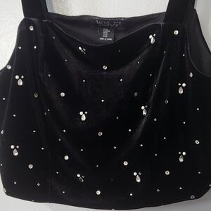 Bling Rhinestones Rachel Zoe Black Velvet Embellished Crop Top